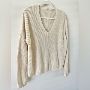 Faherty Miramar Sweater Size XS Oversized Linen Blend V Neck Pullover Ivory